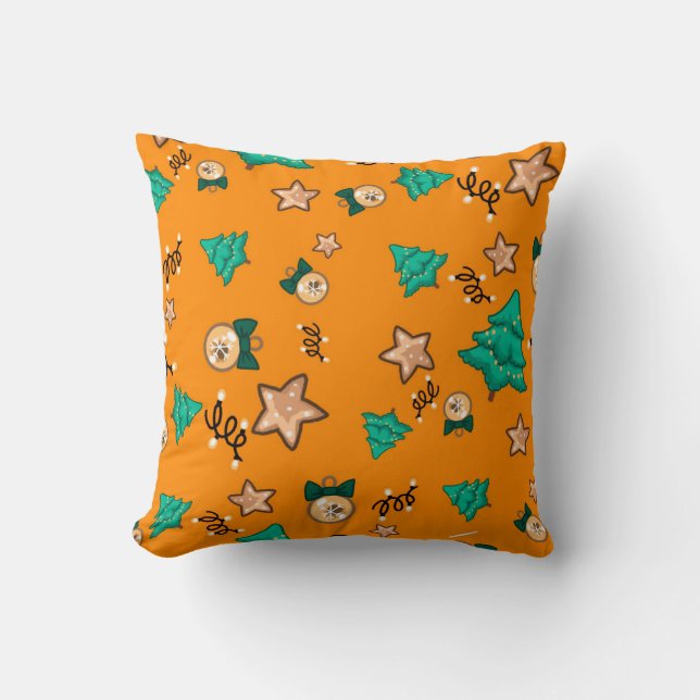 Christmas pattern with candles, Tangerinesbackgrou Throw Pillow (Front)