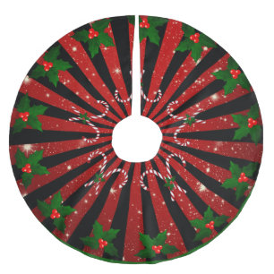 Christmas pattern with candy canes brushed polyester tree skirt