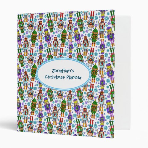 Christmas Pattern With Nutcracker And Snowflakes 3 Ring Binder