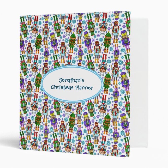 Christmas Pattern With Nutcracker And Snowflakes 3 Ring Binder (Front/Inside)