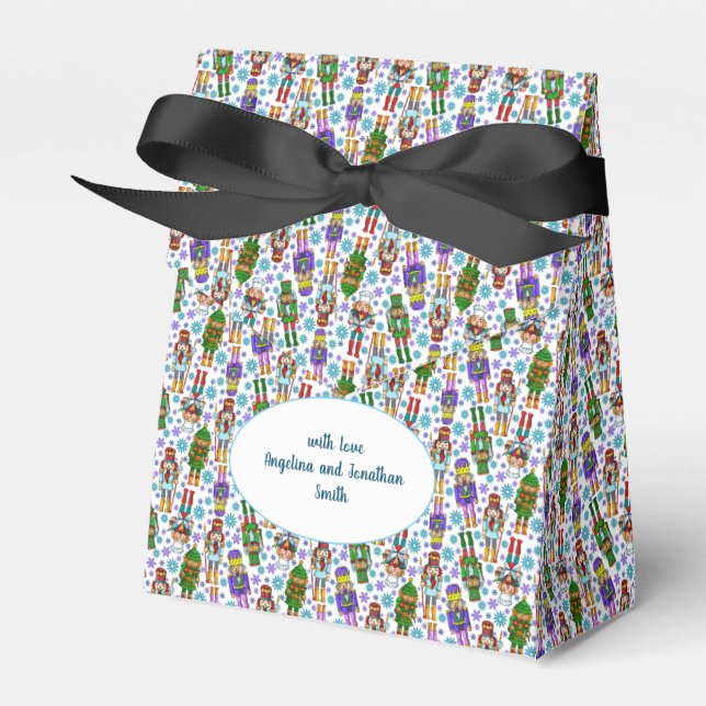 Christmas Pattern With Nutcracker And Snowflakes Favor Boxes (Front Side)