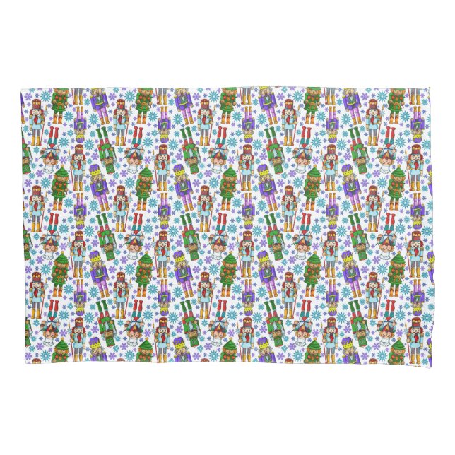 Christmas Pattern With Nutcracker And Snowflakes Pillow Case (Front-Left)