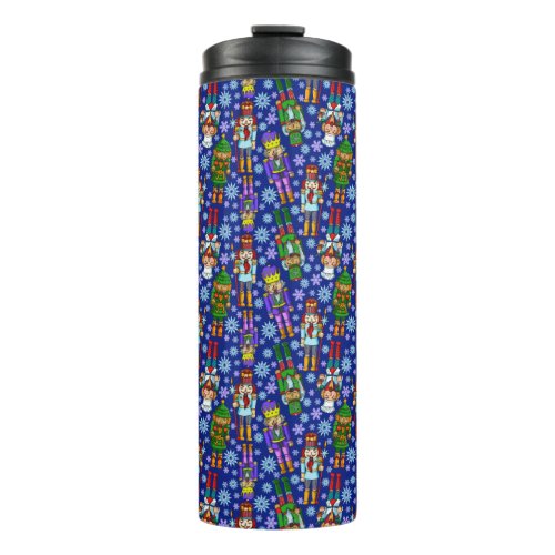 Christmas Pattern With Nutcracker And Snowflakes Thermal Tumbler