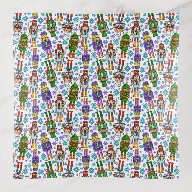 Christmas Pattern With Nutcracker And Snowflakes Trinket Tray (Front)