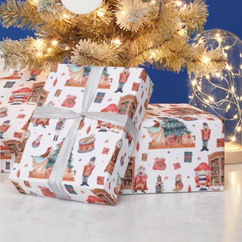 Christmas pattern with nutcrackers  trees  wrapping paper