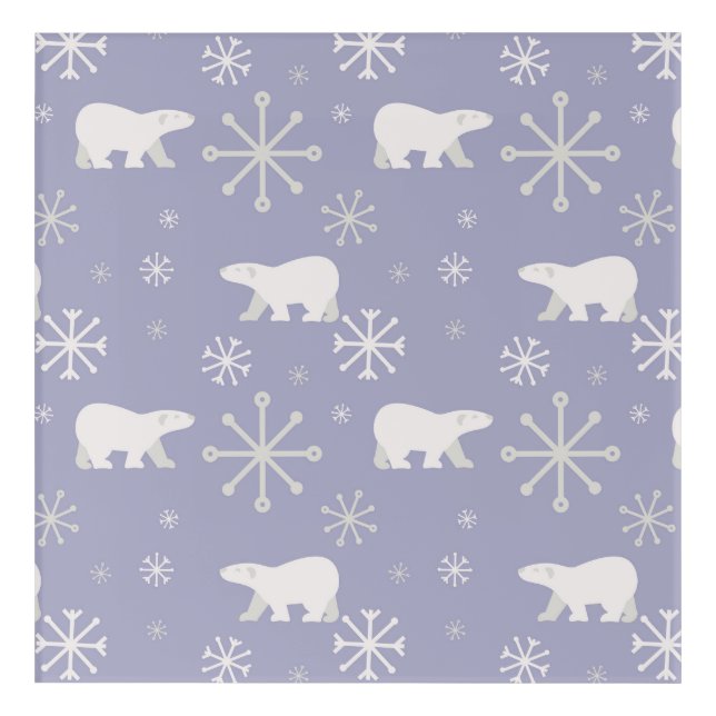 Christmas pattern with polar bears and snowflakes acrylic print (Front)