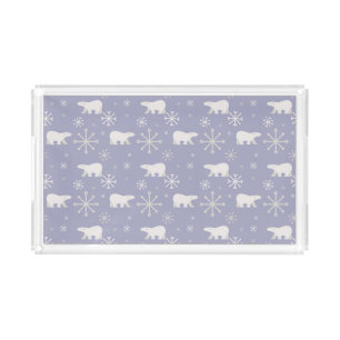 Christmas pattern with polar bears and snowflakes acrylic tray