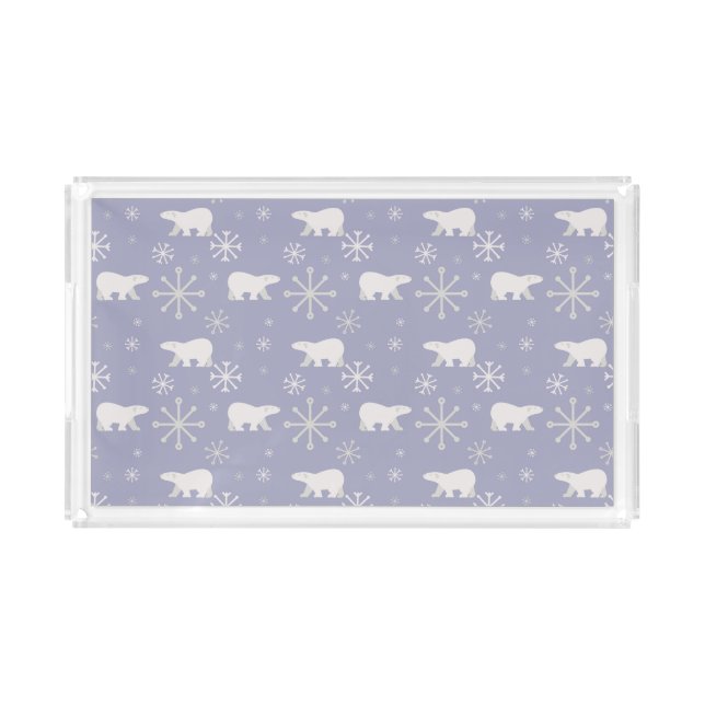 Christmas pattern with polar bears and snowflakes acrylic tray (Front)