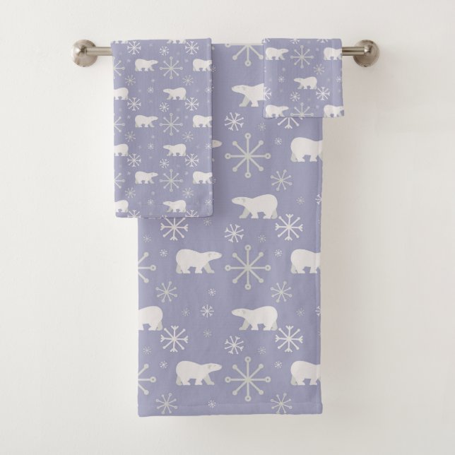 Christmas pattern with polar bears and snowflakes bath towel set (Insitu)