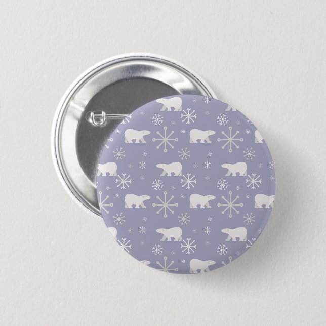 Christmas pattern with polar bears and snowflakes button (Front & Back)