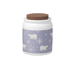 Christmas pattern with polar bears and snowflakes candy jar
