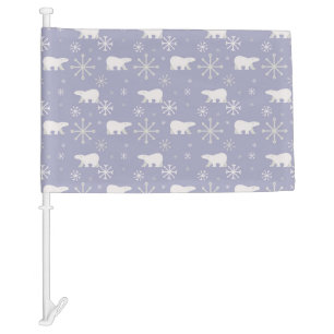 Christmas pattern with polar bears and snowflakes car flag