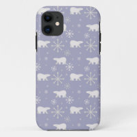 Christmas pattern with polar bears and snowflakes