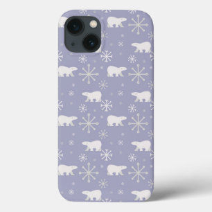 Christmas pattern with polar bears and snowflakes iPhone 13 case