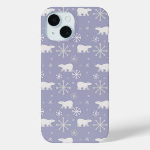 Christmas pattern with polar bears and snowflakes iPhone 15 case
