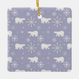 Christmas pattern with polar bears and snowflakes ceramic ornament