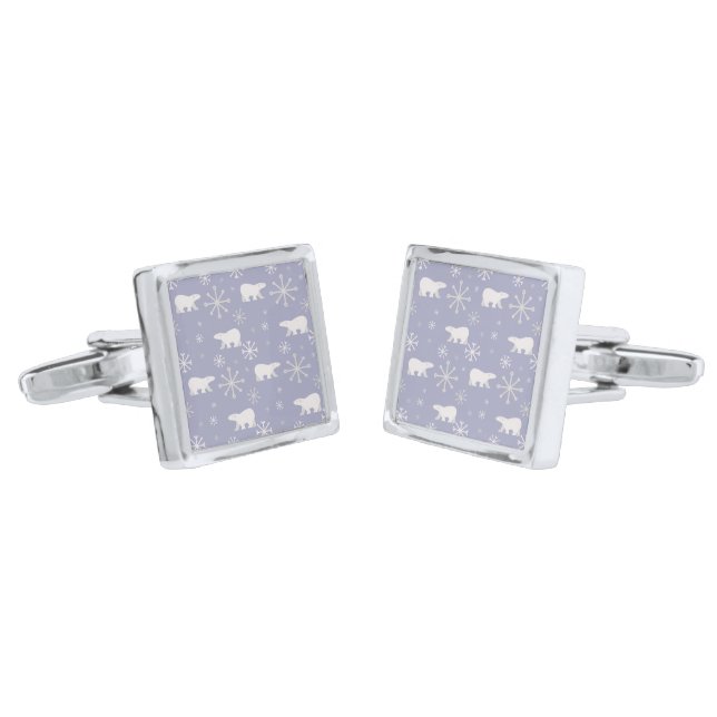 Christmas pattern with polar bears and snowflakes cufflinks (Angled)