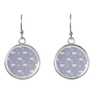 Christmas pattern with polar bears and snowflakes earrings