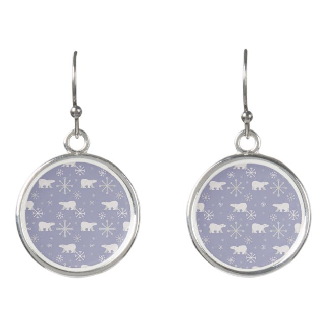 Christmas pattern with polar bears and snowflakes earrings (Front)