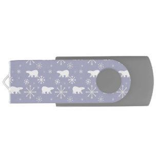 Christmas pattern with polar bears and snowflakes flash drive