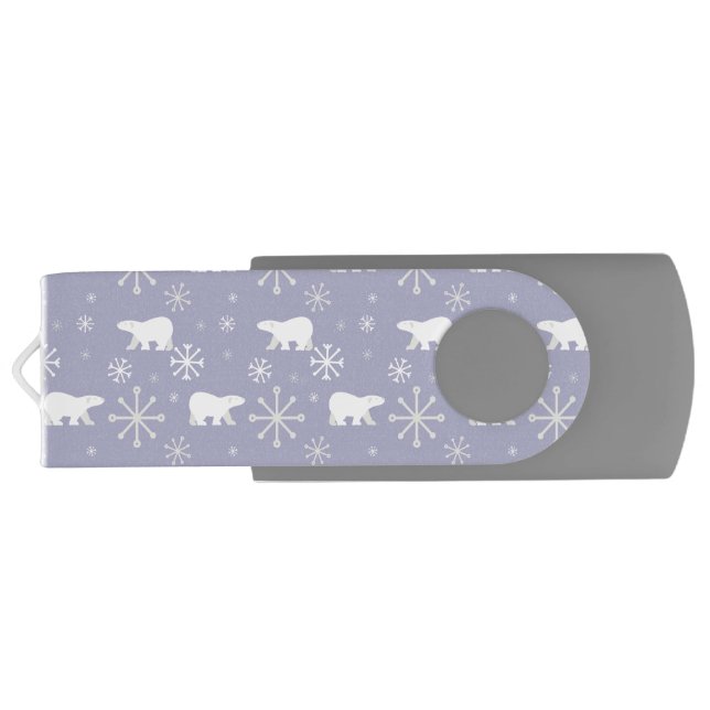 Christmas pattern with polar bears and snowflakes flash drive (Back)