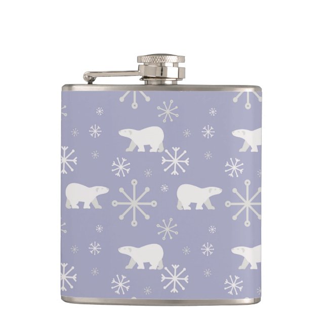 Christmas pattern with polar bears and snowflakes flask (Front)