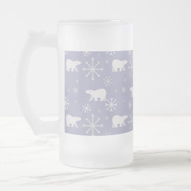 Christmas pattern with polar bears and snowflakes frosted glass beer mug (Left)