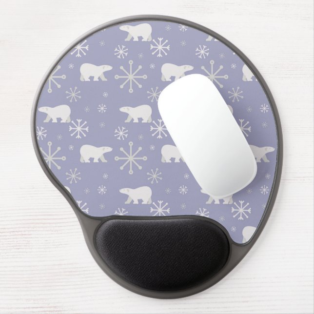 Christmas pattern with polar bears and snowflakes gel mouse pad (Left Side)