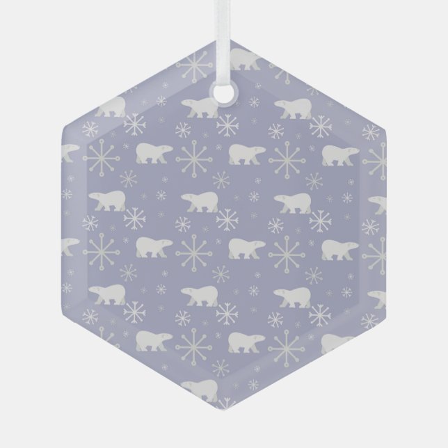 Christmas pattern with polar bears and snowflakes glass ornament (Front)