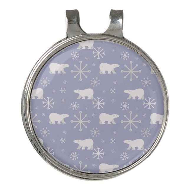 Christmas pattern with polar bears and snowflakes golf hat clip (Front)