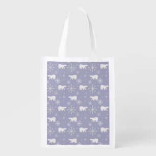 Christmas pattern with polar bears and snowflakes grocery bag
