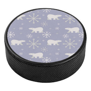 Christmas pattern with polar bears and snowflakes hockey puck