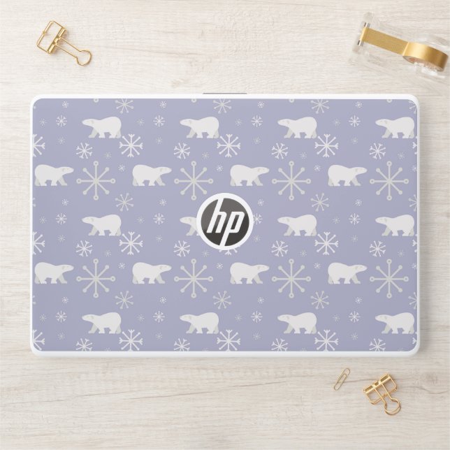Christmas pattern with polar bears and snowflakes HP laptop skin (Desk)
