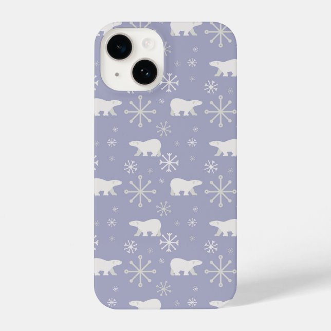 Christmas pattern with polar bears and snowflakes iPhone case (Back)