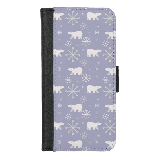 Christmas pattern with polar bears and snowflakes iPhone wallet case (Front)