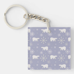 Christmas pattern with polar bears and snowflakes keychain