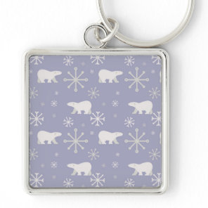 Christmas pattern with polar bears and snowflakes keychain