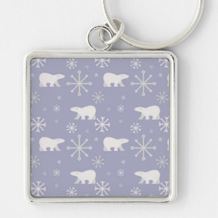 Christmas pattern with polar bears and snowflakes keychain