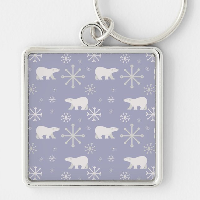 Christmas pattern with polar bears and snowflakes keychain (Front)