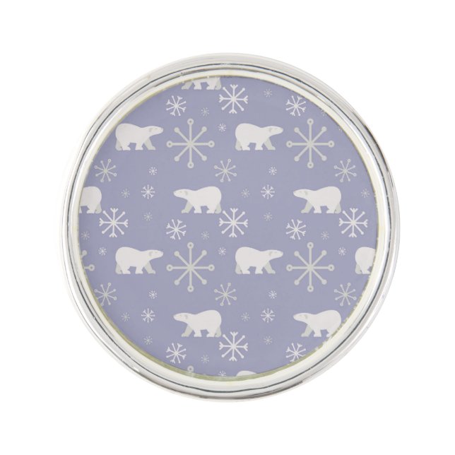 Christmas pattern with polar bears and snowflakes lapel pin (Front)