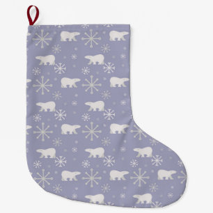 Christmas pattern with polar bears and snowflakes large christmas stocking