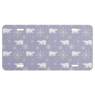 Christmas pattern with polar bears and snowflakes license plate