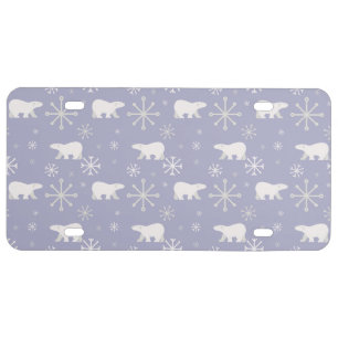 Christmas pattern with polar bears and snowflakes license plate