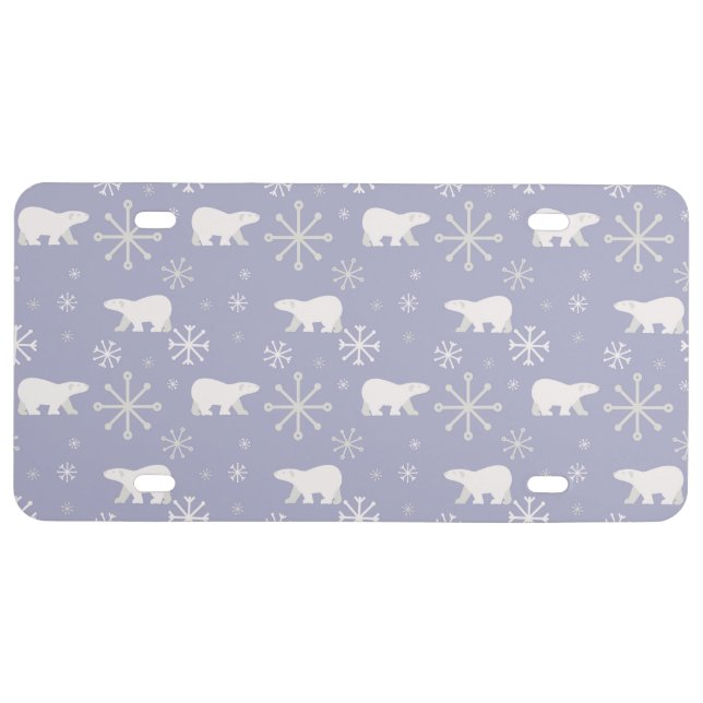 Christmas pattern with polar bears and snowflakes license plate (Front)