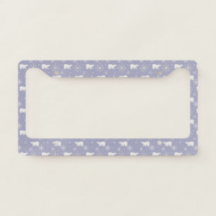 Christmas pattern with polar bears and snowflakes license plate frame