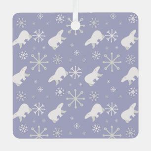 Christmas pattern with polar bears and snowflakes metal ornament