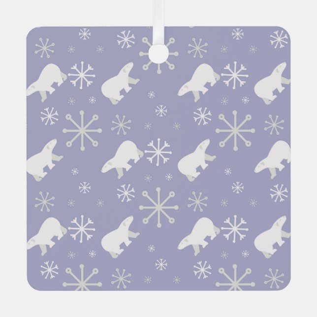 Christmas pattern with polar bears and snowflakes metal ornament (Front)