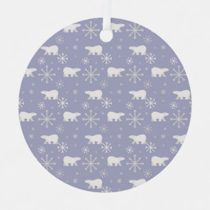 Christmas pattern with polar bears and snowflakes metal ornament