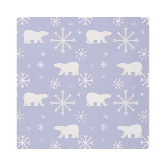 Christmas pattern with polar bears and snowflakes metal print (Front)