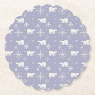 Christmas pattern with polar bears and snowflakes paper coaster